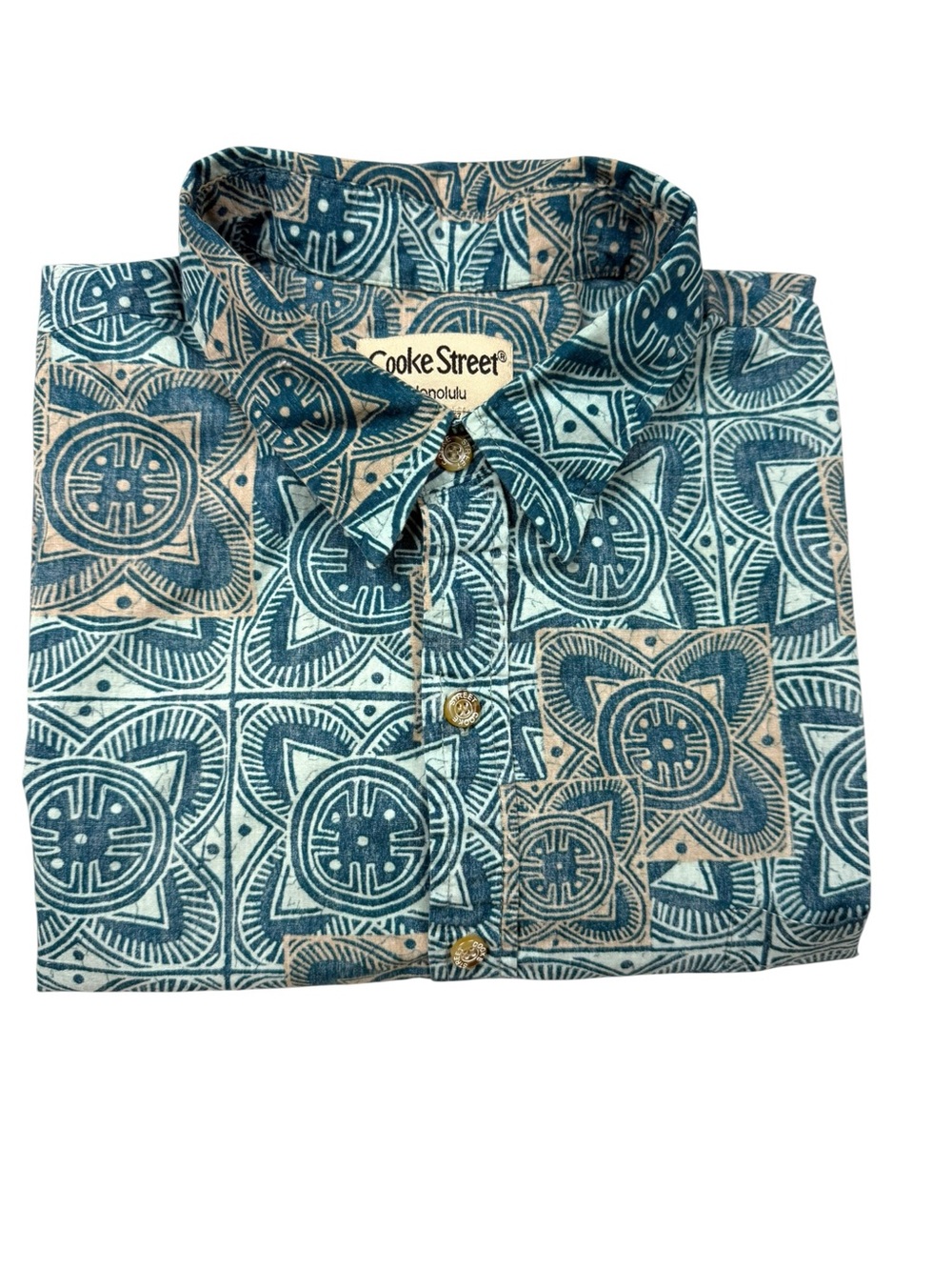 Cooke Street Men’s Teal Geo-Print Casual Button-Down Shirt